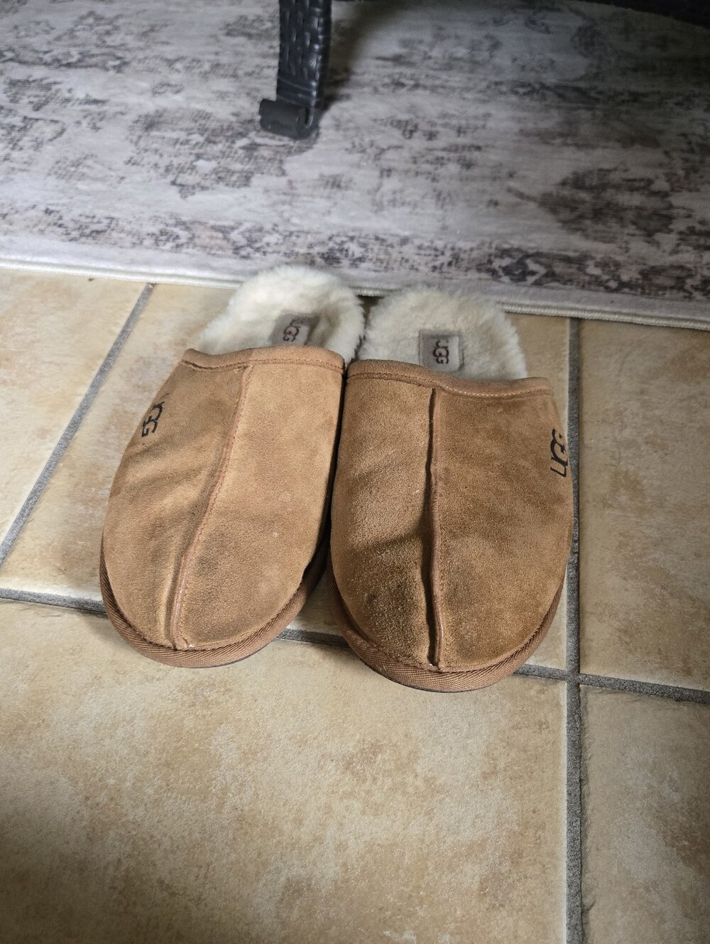 UGG Mens Scuff Suede Slippers Chestnut Tan Sheepskin Shearling Fur Size 11 Uggs - Picture 9 of 13